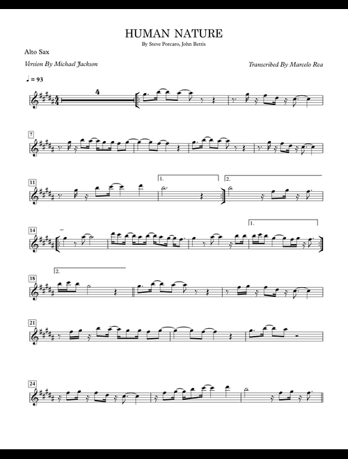 Human Nature (Arr. Transcribed By Marcelo Rea) - Michael Jackson, Glee Cast (Alto Sax Solo)