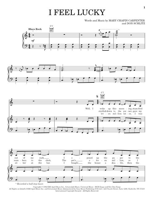 I Feel Lucky - Mary Chapin Carpenter (Piano-Vocal-Guitar)