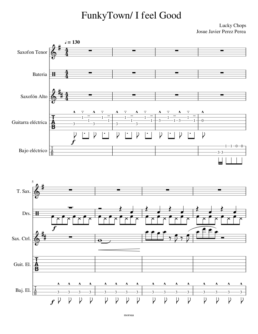 FunkyTown I feel Good Sheet Music and Tab for Saxophone alto, Saxophone ...