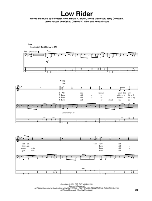 Low Rider - War (Bass Tab)