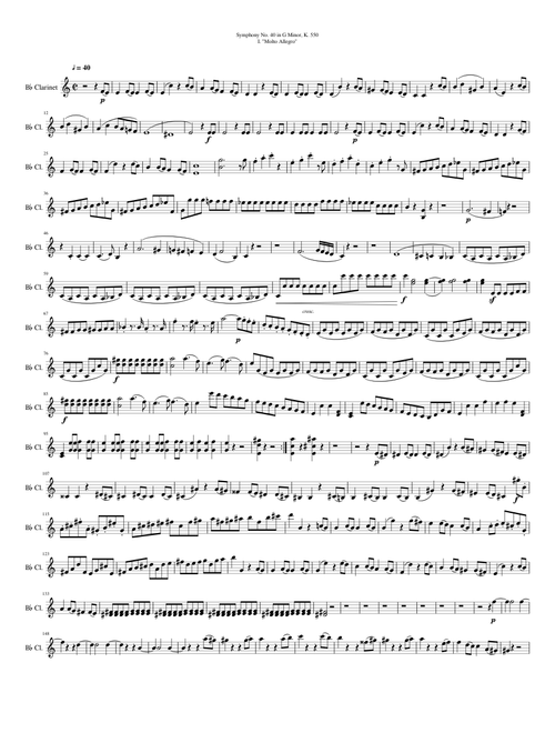 Eb Bb C Mozart Symphony No 40 in G Minor K 550 I Molto Allegro play HiC flutes Clarinet Alto Sax Violin