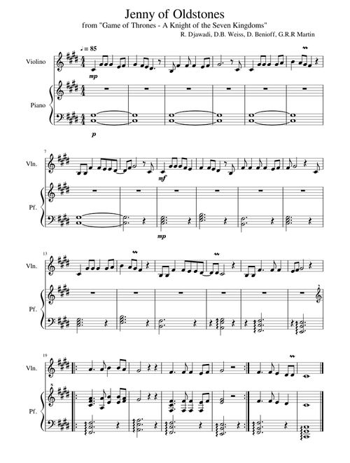 Jenny of Oldstones (Podrick's Song), from Game of Thrones (WIP)