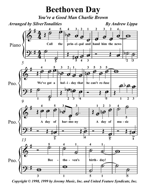Beethoven Day (Arr. SilverTonalities) - Andrew Lippa (Easy Piano)