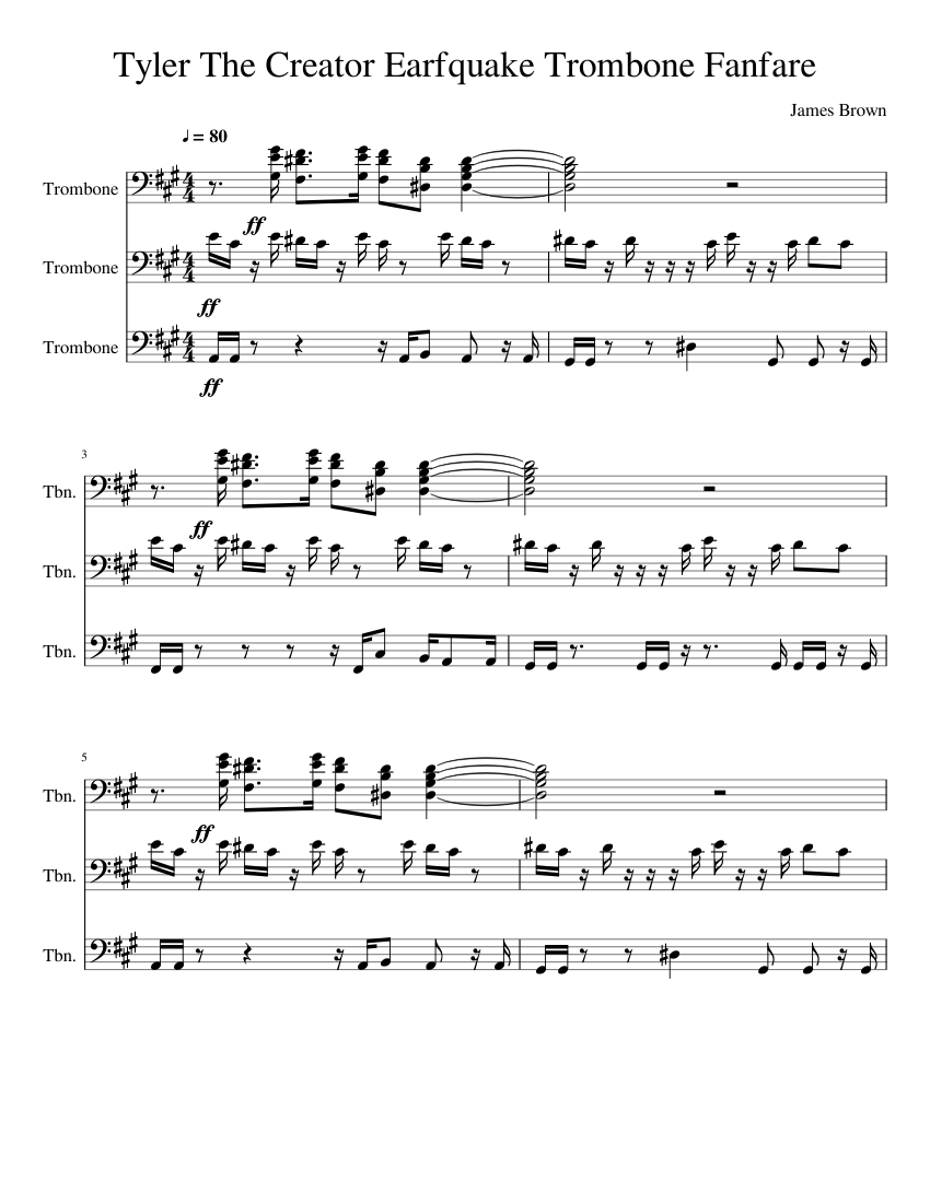 tyler the creator earfquake trombone fanfare Sheet Music for Trombone ...