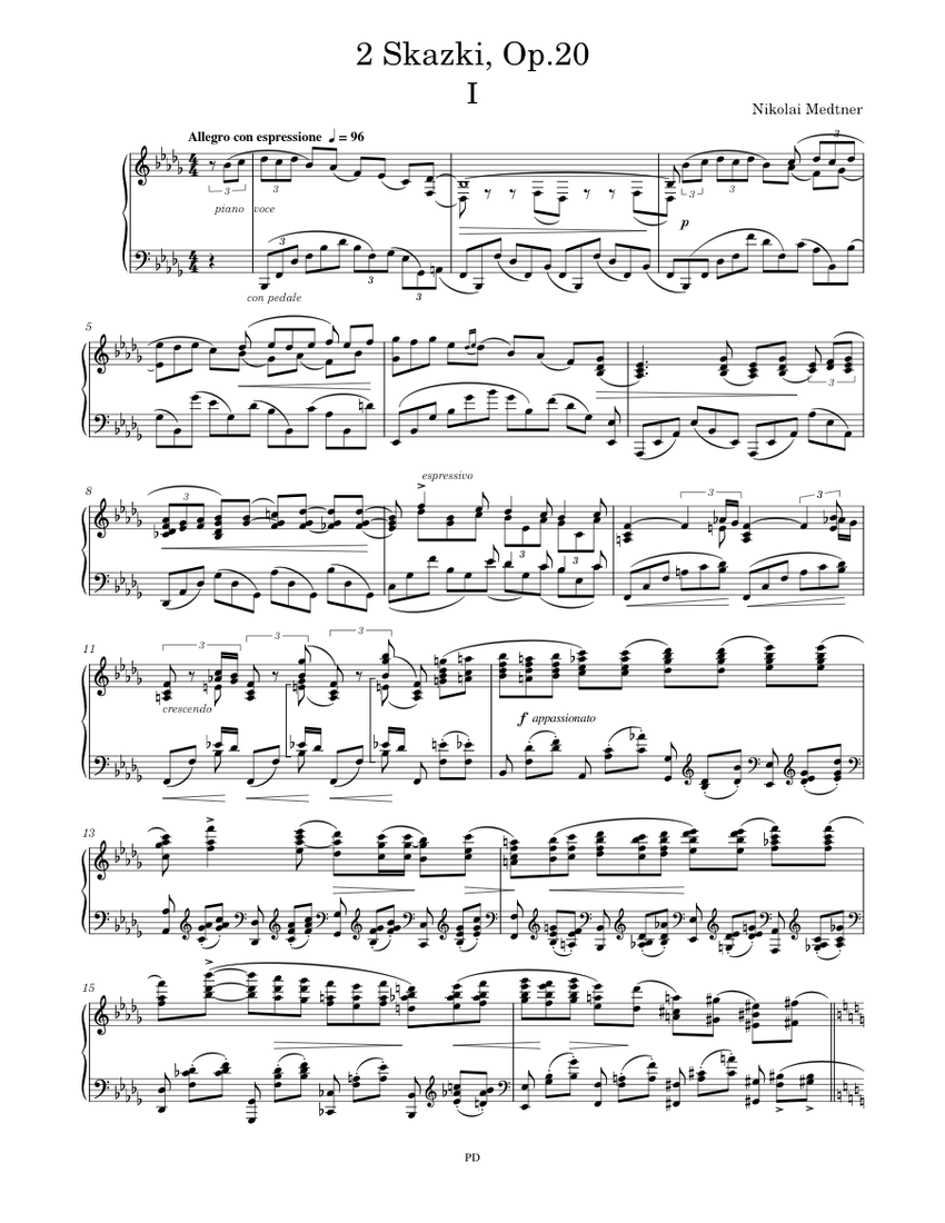 Medtner - 2 Skazki, Op.20 No.1 Sheet Music for Piano (Solo