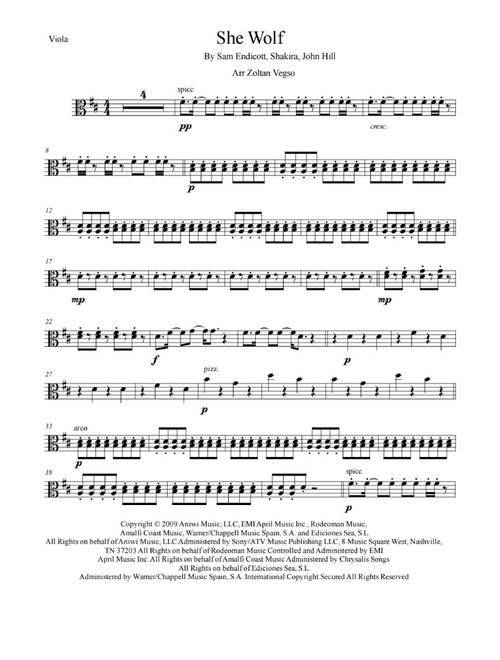 She Wolf (Arr. Zoltan Vegso) - Shakira (String Quartet)
