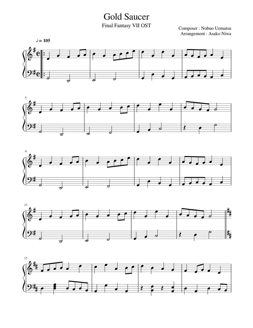 Final Fantasy VII OST : Gold Saucer Sheet Music for Piano (Solo