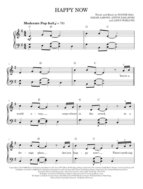 Happy Now - Zedd & Elley Duhé (Easy Piano)