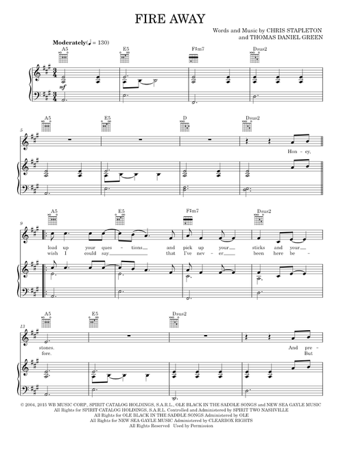 Fire Away - Chris Stapleton (Piano-Vocal-Guitar)
