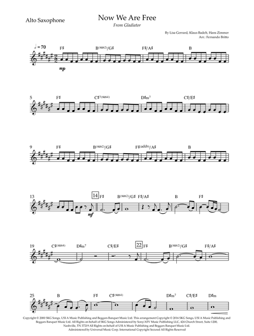 Now We Are Free (Arr. Fernando Britto) - Hans Zimmer, Klaus Badelt, Lisa Gerrard (Alto Sax Solo)