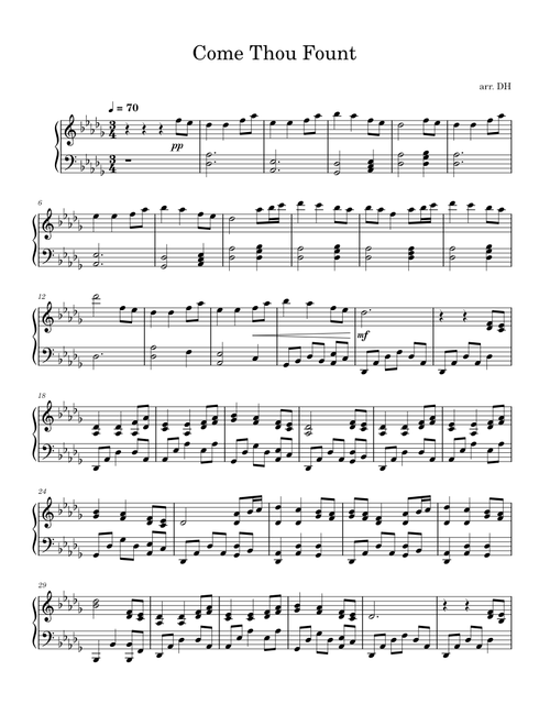 Come thou fount of every blessing – Misc Praise Songs Come Thou Fount/As we Gather at Your Table in D flat