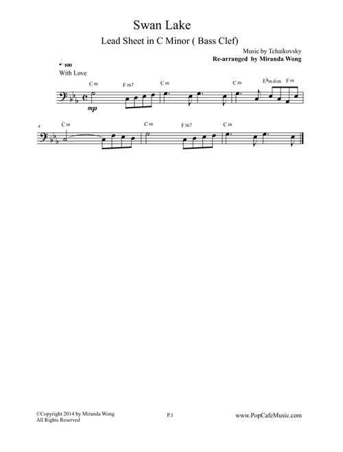 Swan Lake - Cello Solo in C Minor (Bass Clef) - Most Romantic Theme (Arr. Miranda Wong) - Tchaikovsky (Small Ensemble)