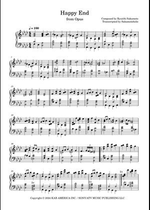 Happyend - Ryuichi Sakamoto Sheet Music for Piano (Piano Trio