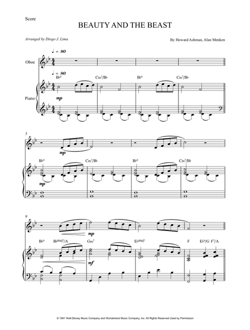 Beauty And The Beast (Arr. Diogo J. Lima) - Celine Dion & Peabo Bryson (Oboe and Piano)