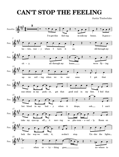 Cant Stop The Feeling -Saxo alto
