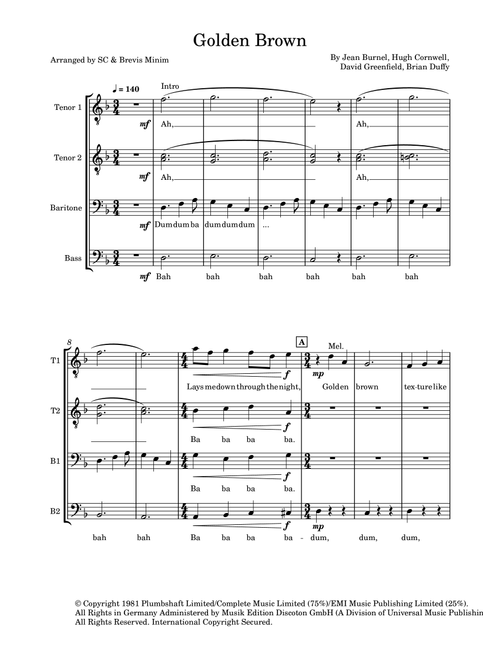 Golden Brown (Arr. Brevis Minim) - The Stranglers (Choral, TTB)