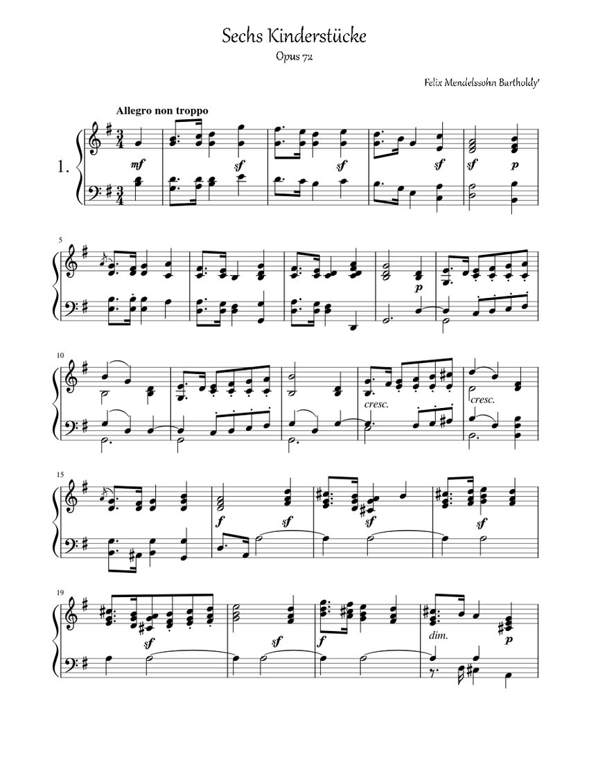 Six Christmas Pieces No. 1 Sheet Music for Piano (Solo) | MuseScore.com