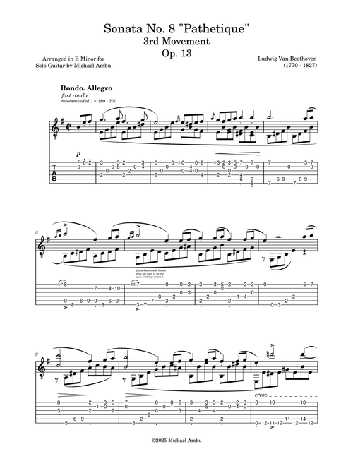 Sonata No. 8 “Pathetique” (Opus 13) 3rd Movement (Arr. Michael Ambu) - Ludwig Van Beethoven (Guitar Tab)