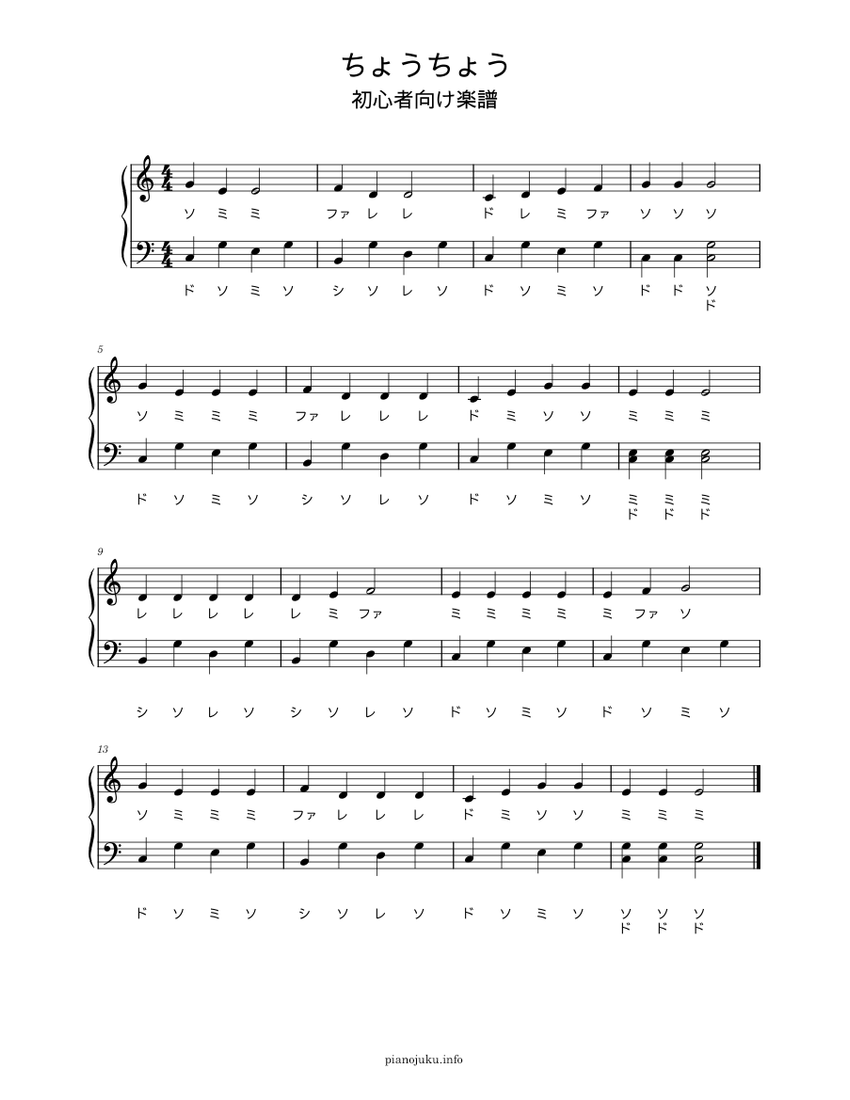 ちょうちょう 蝶々 ドレミ付き初心者用楽譜 Sheet Music For Piano Solo Musescore Com