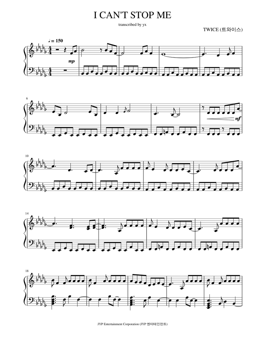 I CAN'T STOP ME – TWICE Sheet Music for Piano (Solo) | MuseScore.com