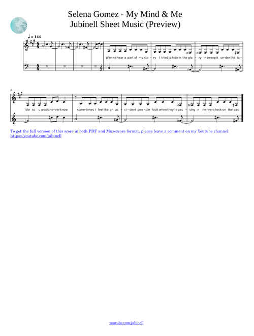 Selena Gomez - My Mind and Me Sheet Music | Music Sheet Chords Lyrics Karaoke