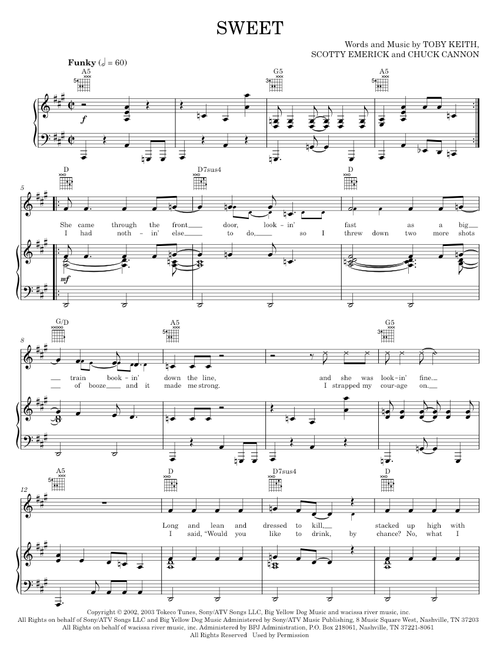 Sweet - Toby Keith Sting (Piano-Vocal-Guitar)