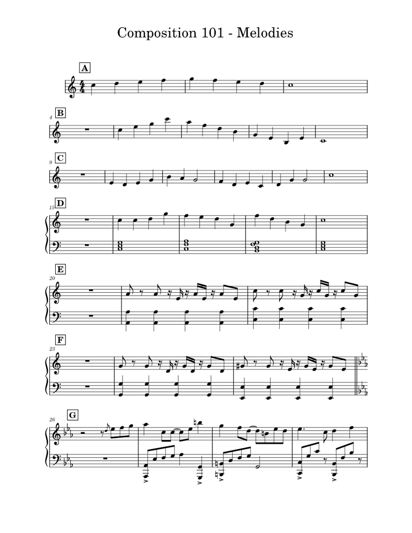 Composition 101 - Melodies Sheet Music for Piano (Solo) easy ...