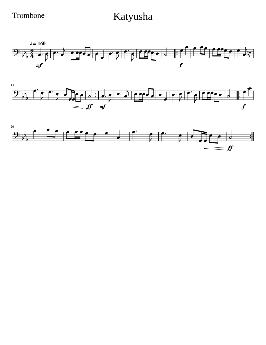 Katyusha Sheet music for Trombone (Solo)