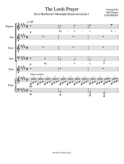 "The Lords Prayer" for SATB choir and piano and flute, set to Beethoven's Moonlight Sonata