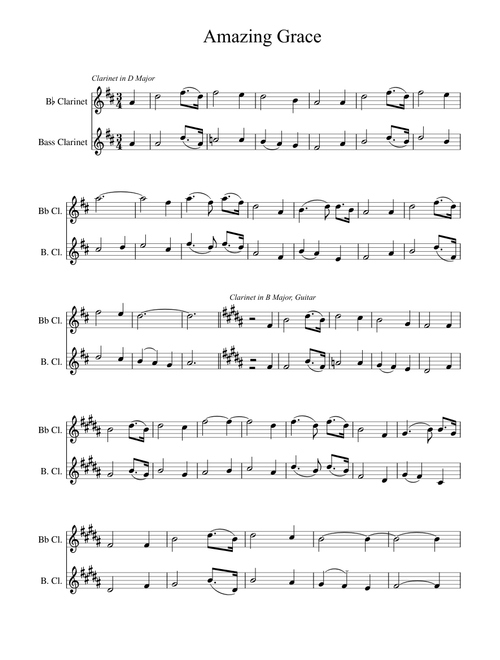 Amazing Grace Clarinet Duet
