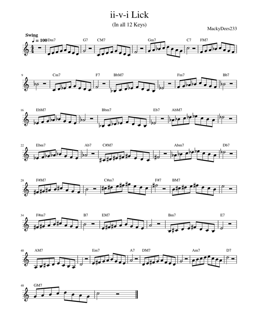 Jazz ii-v-i Lick (In All 12 Keys) Sheet Music for Trumpet in b-flat ...