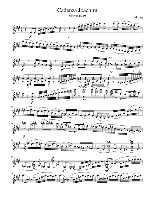 Joachim's Cadenza for Mozart Concerto in A K 219