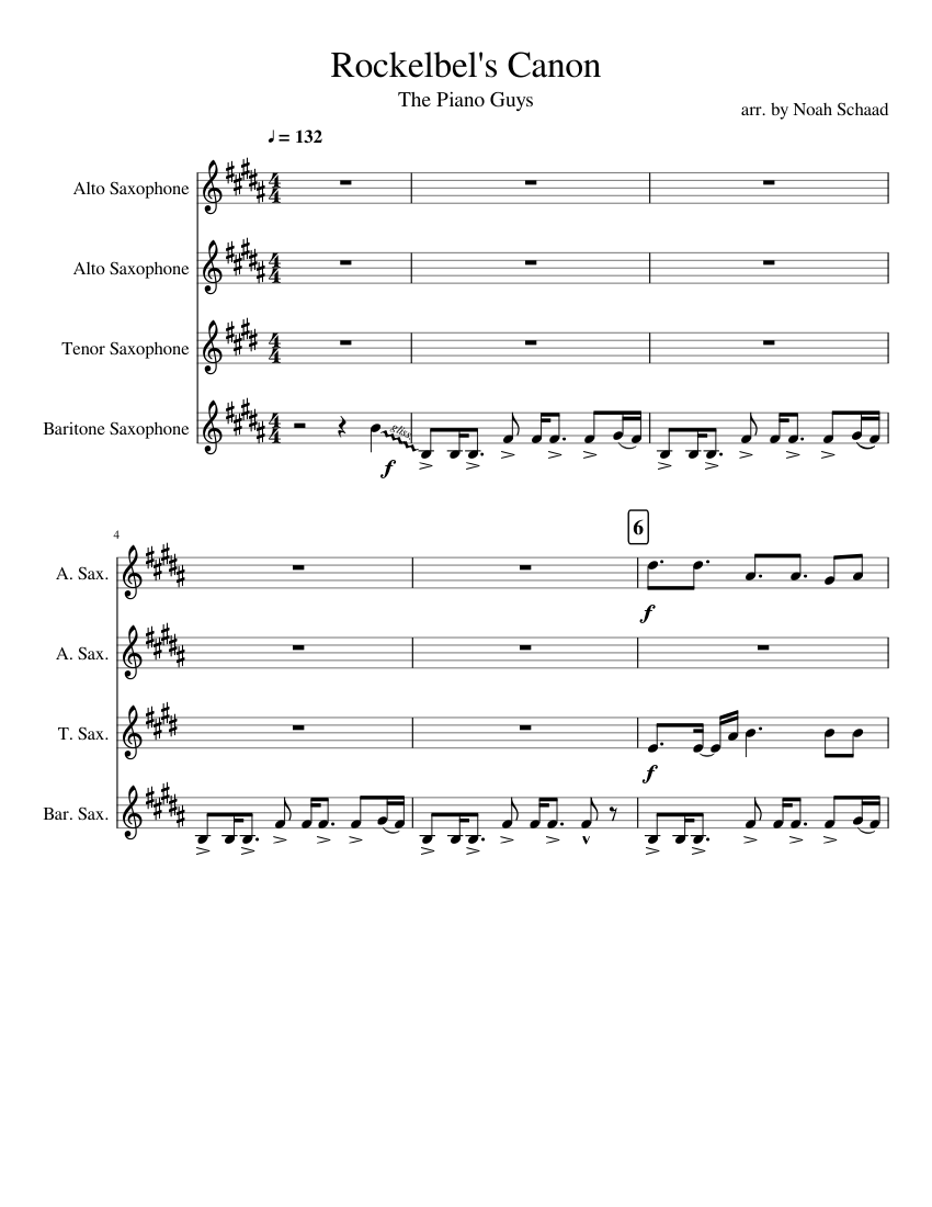 Rockelbel's Canon Sheet music for Saxophone alto, Saxophone tenor