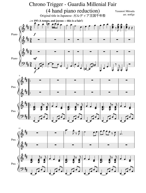 EXPERIMENTAL! Chrono Trigger: Guardia Millenial Fair (4 hand piano reduction)