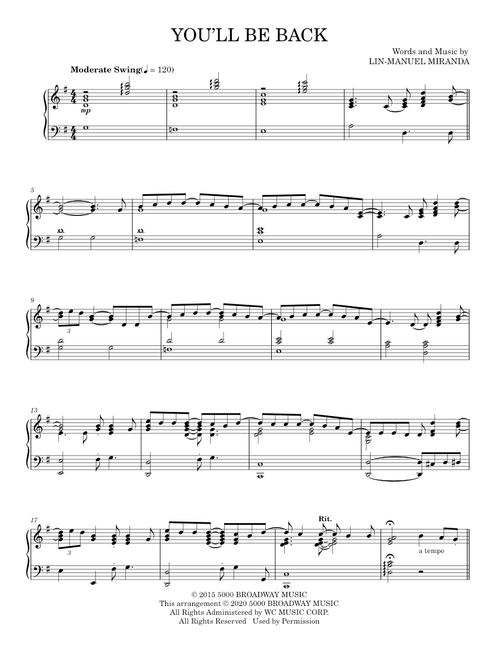 You'll Be Back - Lin-Manuel Miranda (Piano Solo)