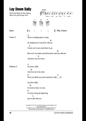 Play Official version of Lay down sally Sheet Music by Eric