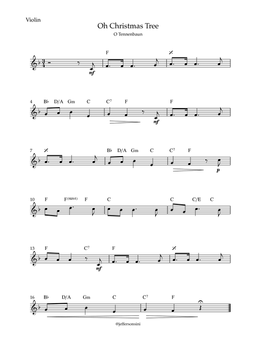 Oh Christmas Tree (O Tennenbaun) - Violin and chords (Arr. Jefferson Sini) - Anonimus (Violin Solo)