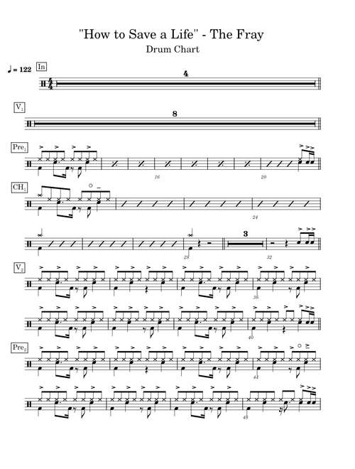 How to save a life – The Fray - Drum Chart
