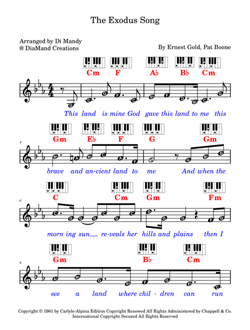 The Exodus Song (Arr. Dianne Mandy) - Ernest Gold, Pat Boone (Lead Sheet - Fake Book)