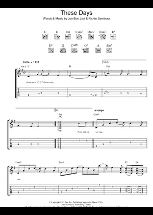 These Days - JON BON JOVI Sheet Music for Piano, Synthesizer These Days - JON BON JOVI Sheet Music for Piano, Synthesizer