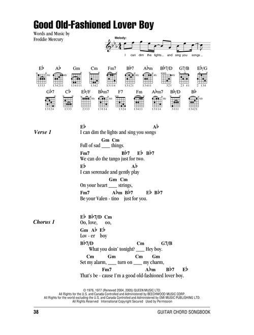 Good Old-Fashioned Lover Boy - Queen (Guitar Chords-Lyrics)