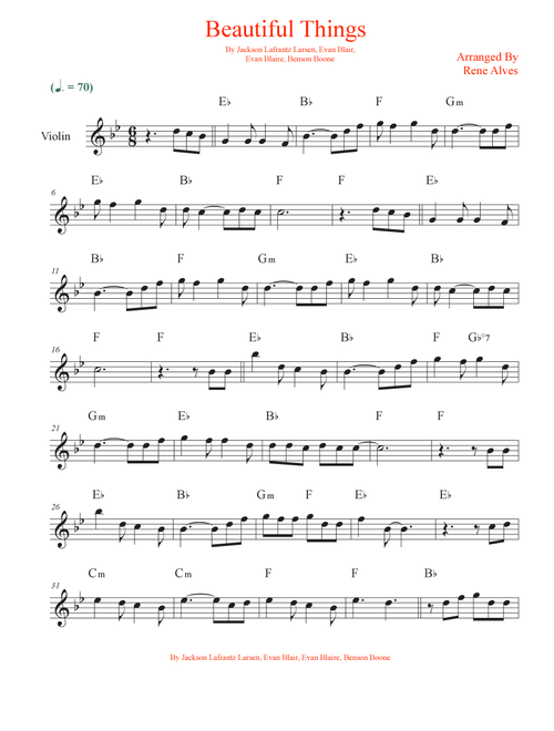 Beautiful Things (Arr. Rene Alves) - Benson Boone (Violin Solo)