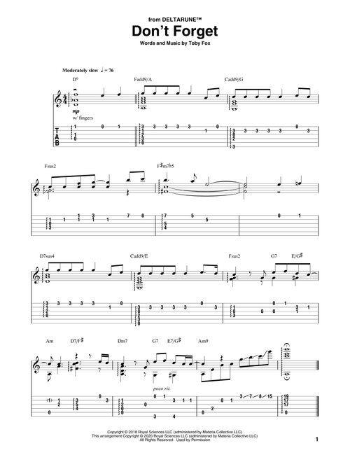 Don't Forget (from Deltarune) - Toby Fox (Solo Guitar)