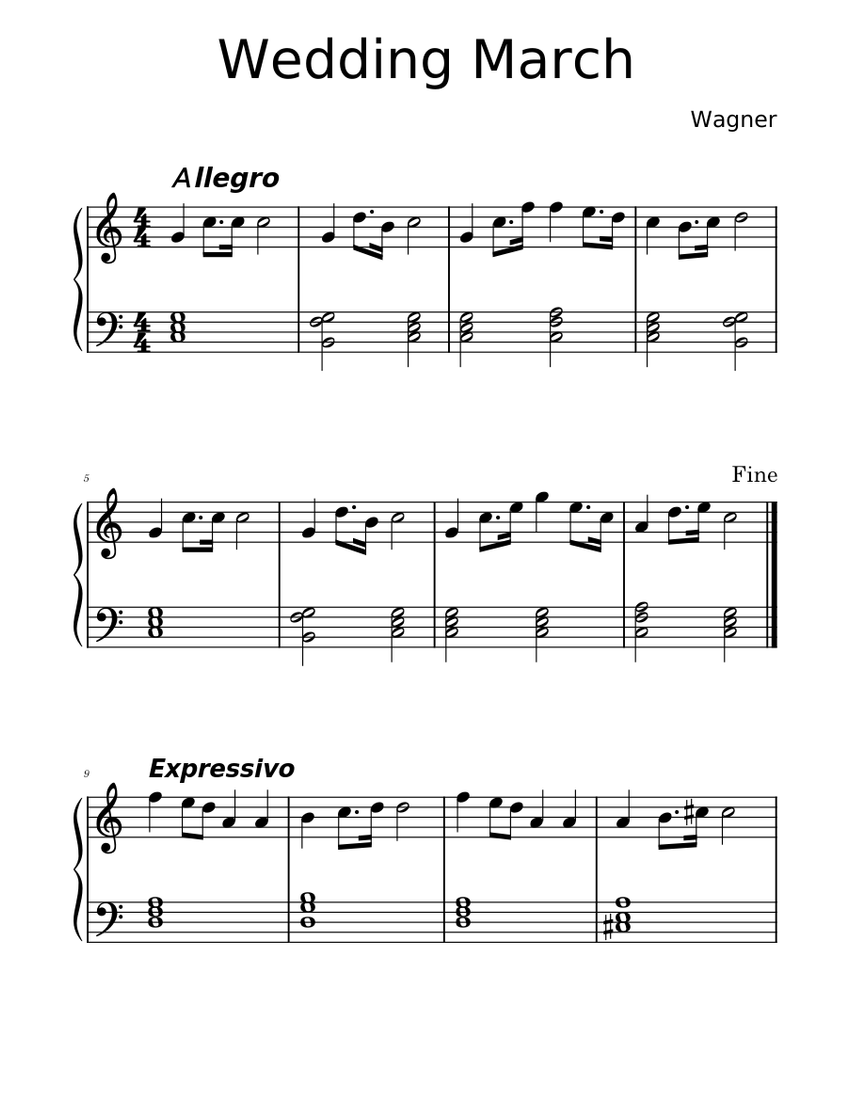 Here comes the Bride Wagner Sheet music for Piano (Solo)