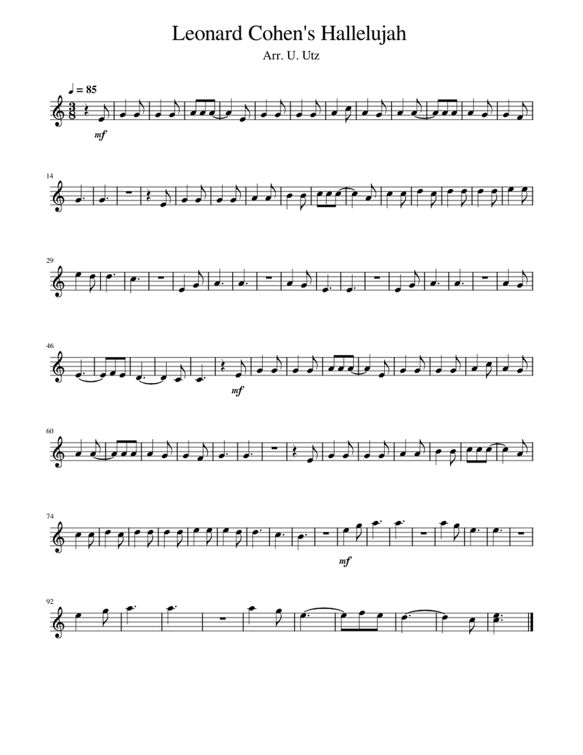 Leonard Cohen Hallelujah Violin Sheet music for Violin (Solo
