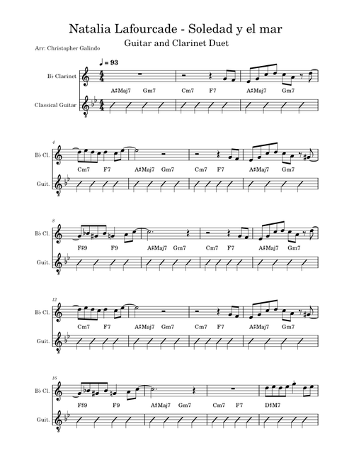 Soledad y el mar – Natalia Lafourcade Guitar and Clarinet Duet