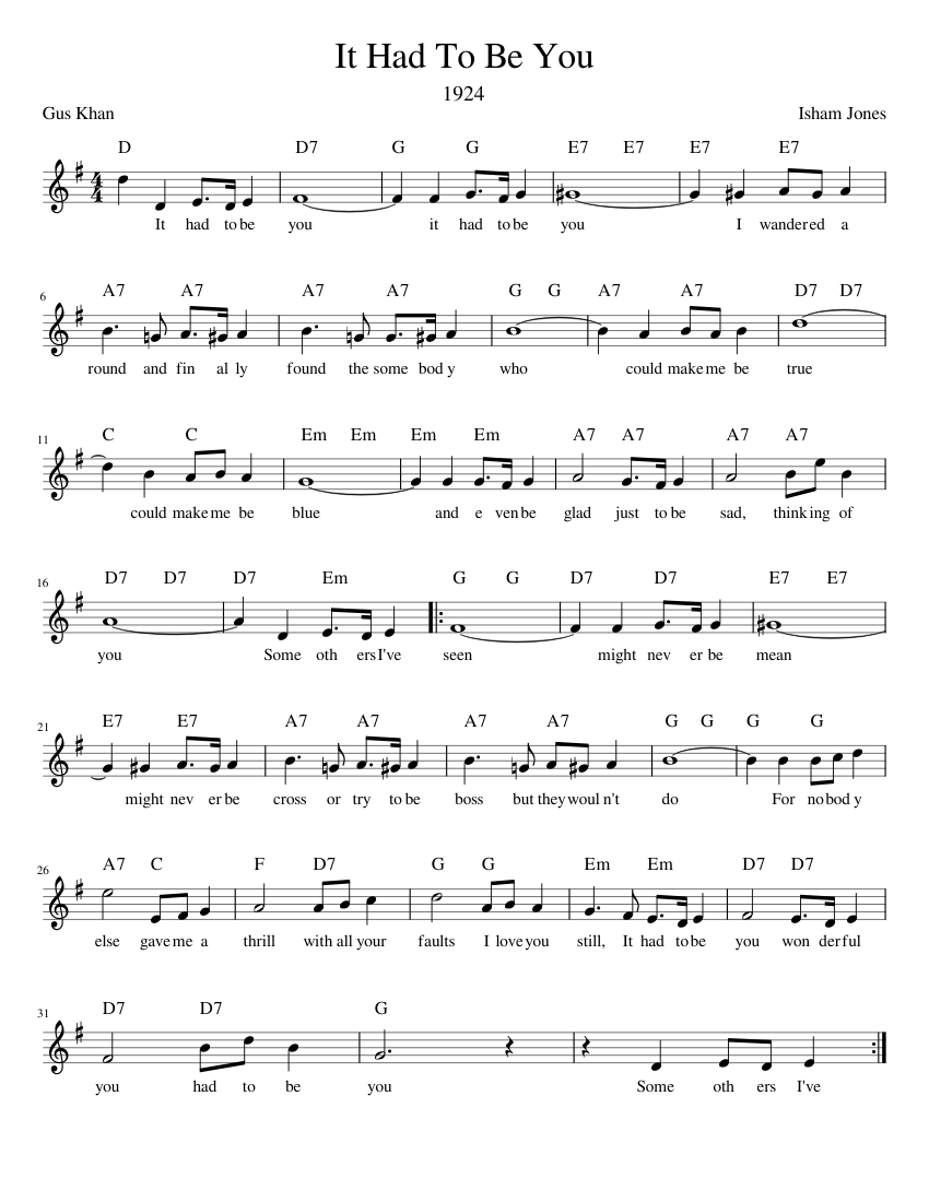 It Had To Be You – Isham Jones Sheet music for Piano (Solo) Easy ...