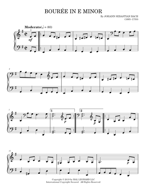 Bourée – Johann Sebastian Bach (Easy Piano)