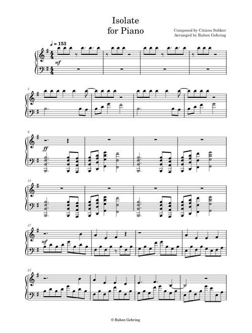 Isolate – Citizen Soldier for Piano