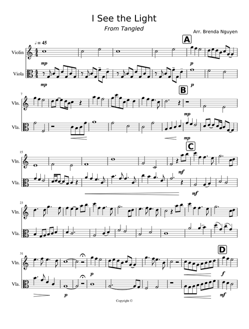 I See the Light - Violin & Viola Duet